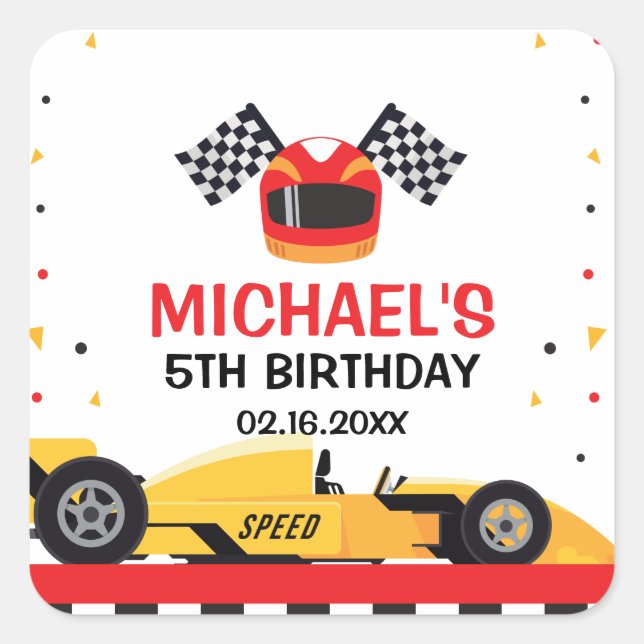  Car Racing Birthday Square Sticker (Front)