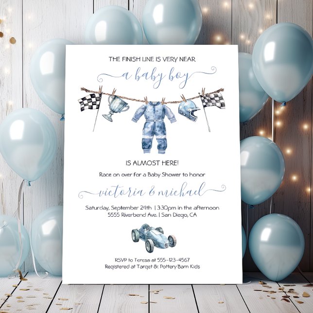 Car Racing Boy Clothesline Baby Shower Invitation (Creator Uploaded)