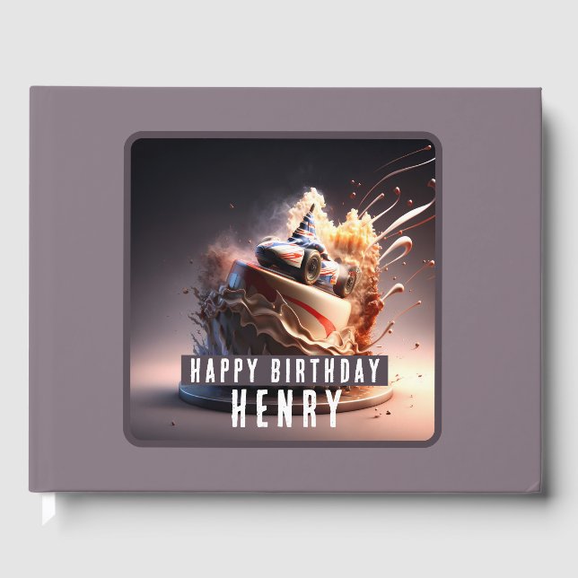 Car Racing Cake -  Birthdays Guest Book (Front)