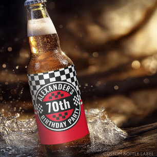Car Racing Chequered Flag Birthday Party Beer Bottle Label
