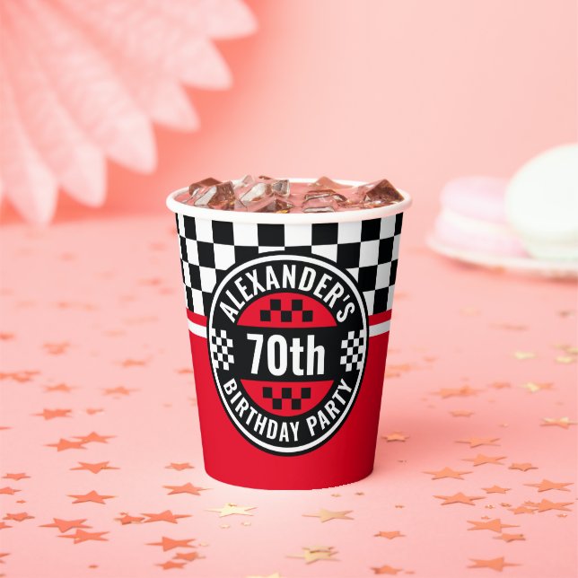 Car Racing Chequered Flag Birthday Party Paper Cups (Insitu)