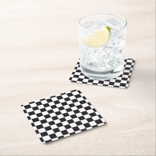 Car Racing / Chess Pattern - black 1 Square Paper Coaster