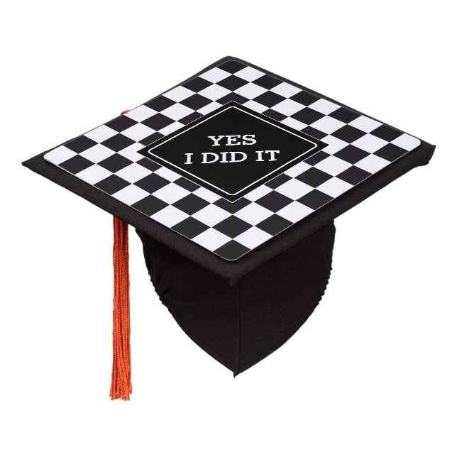 Car Racing / Chess Pattern + your backgr. & ideas Graduation Cap Topper (Angled)
