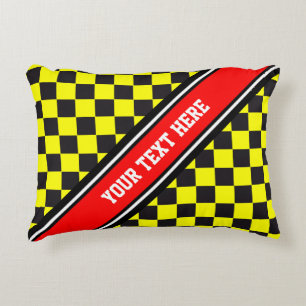 Car Racing / Chess Pattern + your backgr. & text Decorative Pillow