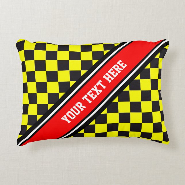 Car Racing / Chess Pattern + your backgr. & text Decorative Pillow (Front)