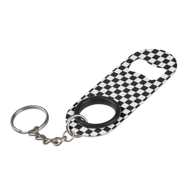 Car Racing / Chess Pattern + your backgr. & text Keychain Bottle Opener (Front Angled)