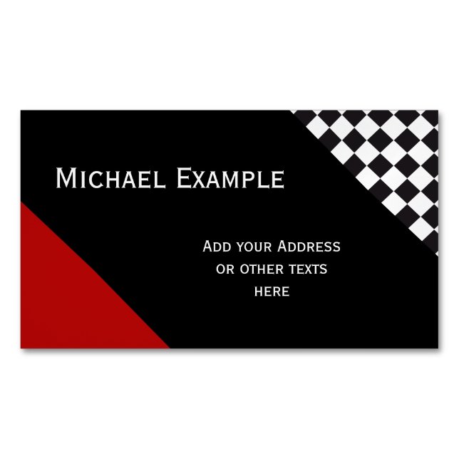 Car Racing / Chess Pattern + your backgr. & text Magnetic Business Card (Front)