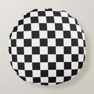 Car Racing / Chess Pattern + your backgr. & text Round Pillow
