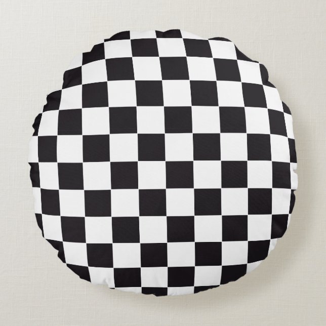 Car Racing / Chess Pattern + your backgr. & text Round Pillow (Front)