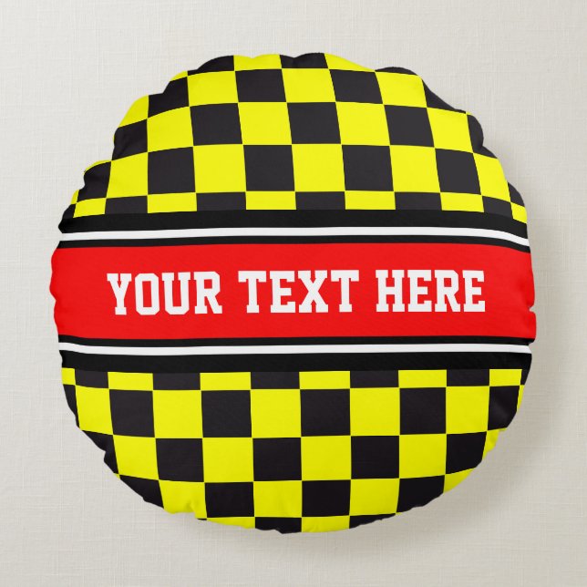 Car Racing / Chess Pattern + your backgr. & text Round Pillow (Front)