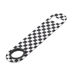 Car Racing / Chess Pattern + your backgr. & text Speed Bottle Opener