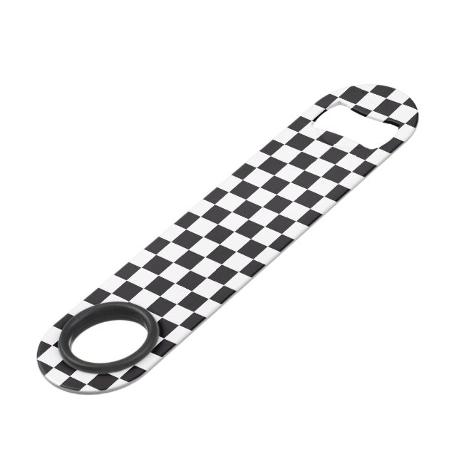 Car Racing / Chess Pattern + your backgr. & text Speed Bottle Opener (Front Angled)