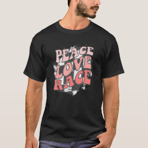 Car Racing Quote Retro Wave Peace Love Race Checke T-Shirt