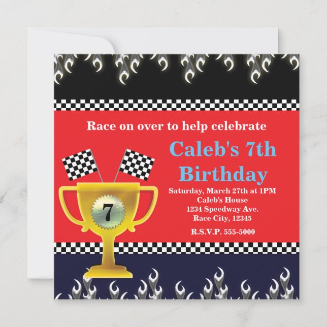 Car Racing Trophy & Race Flags Party Invitations (Front)