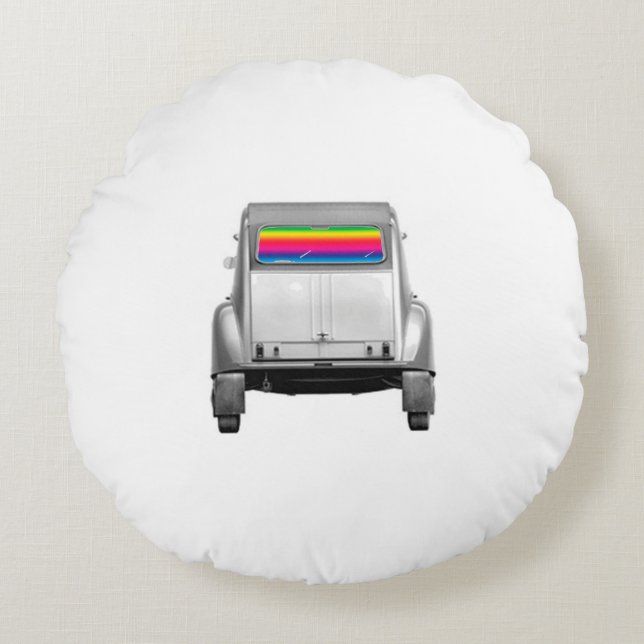 Car + rainbow round pillow (Front)