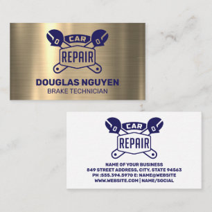 Car Repair Logo Wrenches   Metallic Business Card