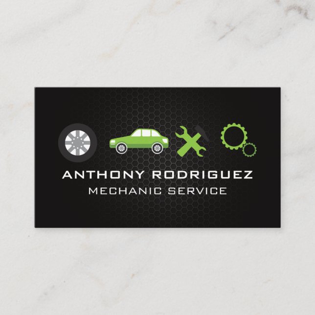 Car Repair Logos | Carbon Fibre Background Business Card (Front)