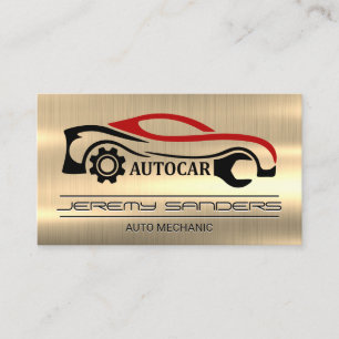 Car Repair Mechanic Gold Metal Tools Services Business Card