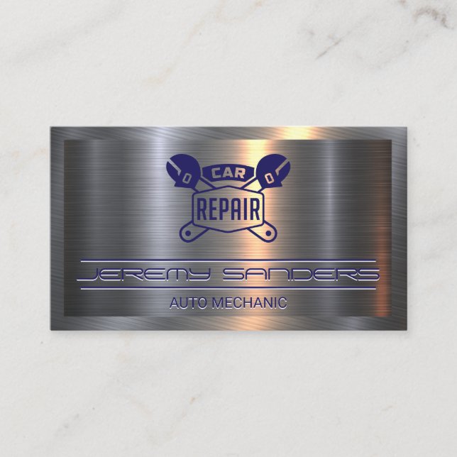 Car Repair Wrench Logo | Metallic Business Card (Front)