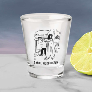 Car Repairs & Servicing Cartoon. Mechanic's Shot Glass