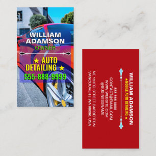 Car Sales, Auto Repair, Red Cool Auto Detailing Business Card