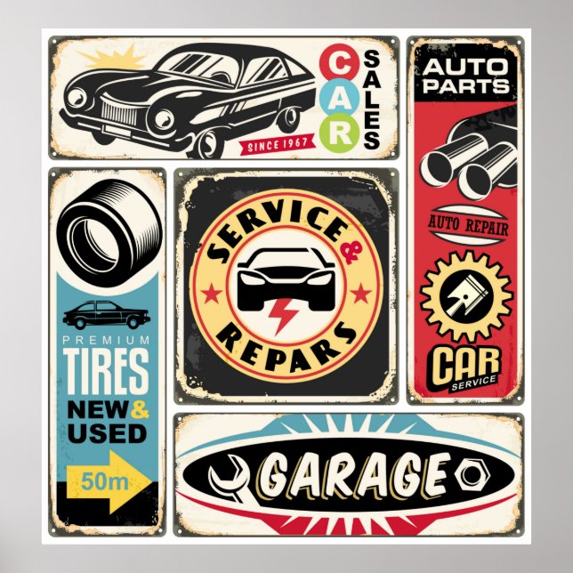 Car service and repair retro signs collection. Vin (Front)