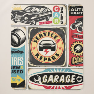 Car service and repair retro signs collection. Vin Sherpa Blanket