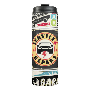 Car service and repair retro signs collection. Vin Thermal Tumbler