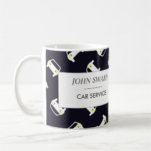 Car service white silhouette pattern blue coffee mug