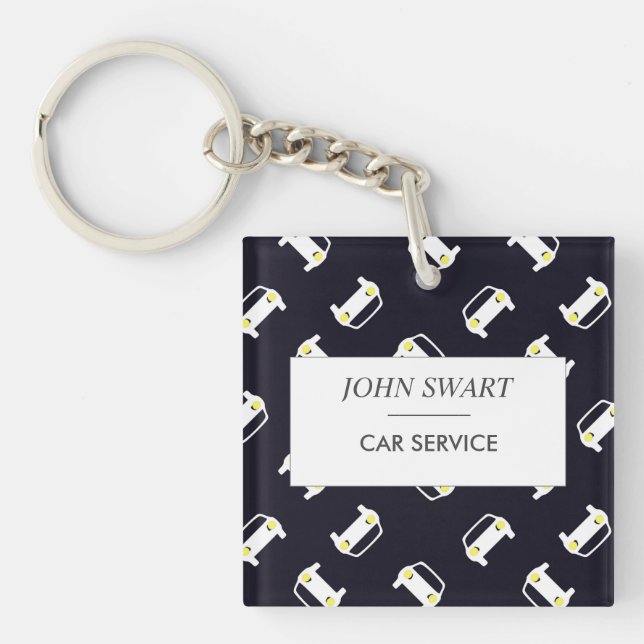 Car service white silhouette pattern blue keychain (Front)