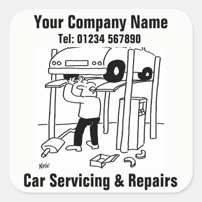 Car Servicing & Repairs Cartoon Square Sticker (Front)