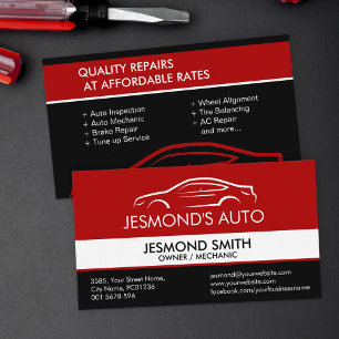 Car Silhouette - Mechanic Auto Repair Red Business Card