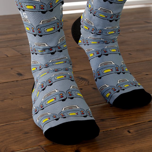 Car Socks Lapis Grey Figaro Car Pattern Monogram (Fun Figgy Socks with space for your initials)