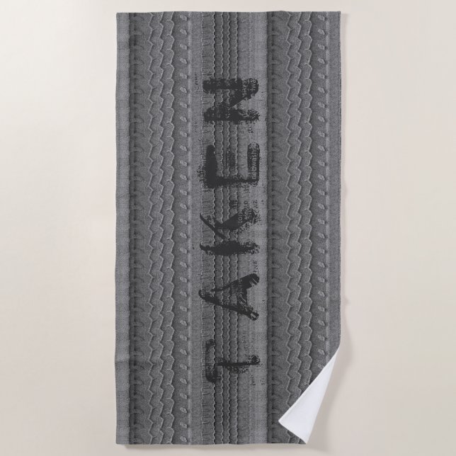 Car Tire Tracks on Grey Sandy Beach Custom Text Towel (Front)
