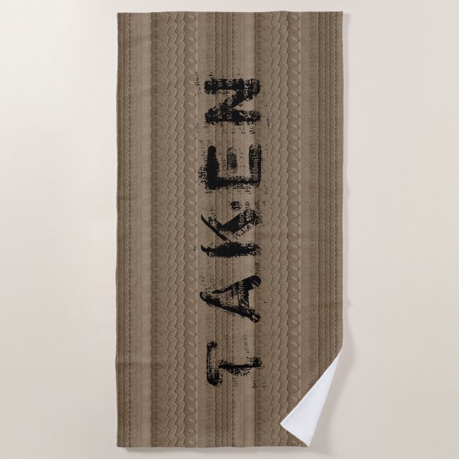 Car Tire Tracks on Sandy Beach Custom Text Towel (Front)