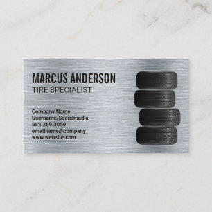 Car Tires   Metallic Brushed Background Business Card