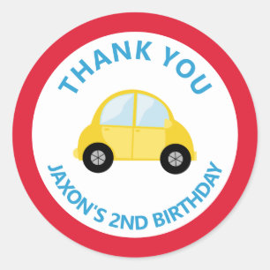 Car Transportation Birthday Thank You Favor Classic Round Sticker