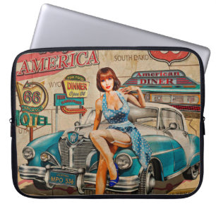 Car travel through America vintage poster. 66,rout Laptop Sleeve
