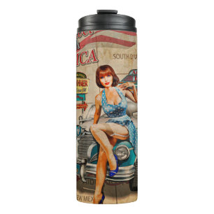 Car travel through America vintage poster. 66,rout Thermal Tumbler