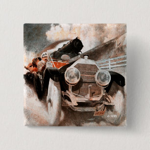 Car vs Train by William Harnden Foster 2 Inch Square Button