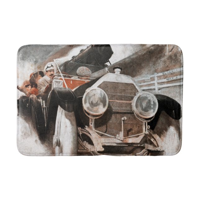 Car vs Train by William Harnden Foster Bath Mat (Front)