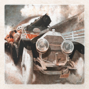 Car vs Train by William Harnden Foster Glass Coaster