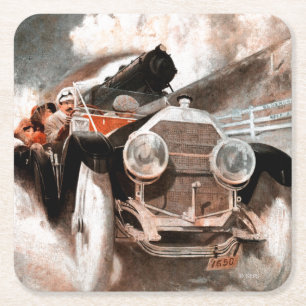 Car vs Train by William Harnden Foster Square Paper Coaster