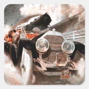 Car vs Train by William Harnden Foster Square Sticker