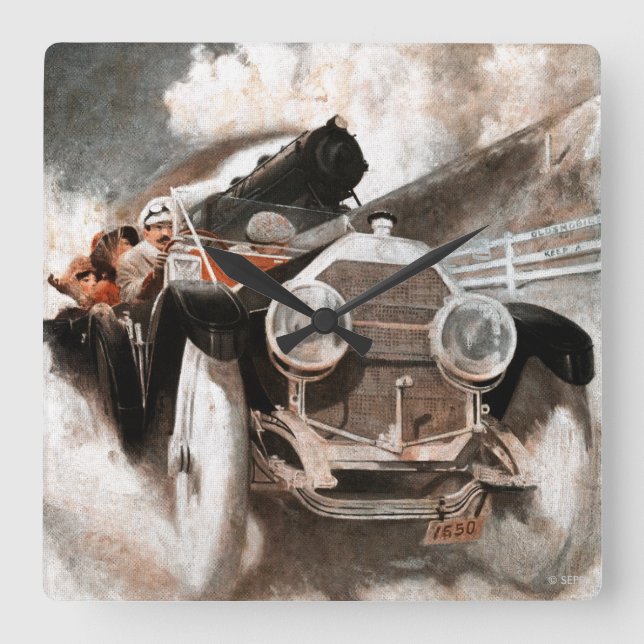 Car vs Train by William Harnden Foster Square Wall Clock (Front)