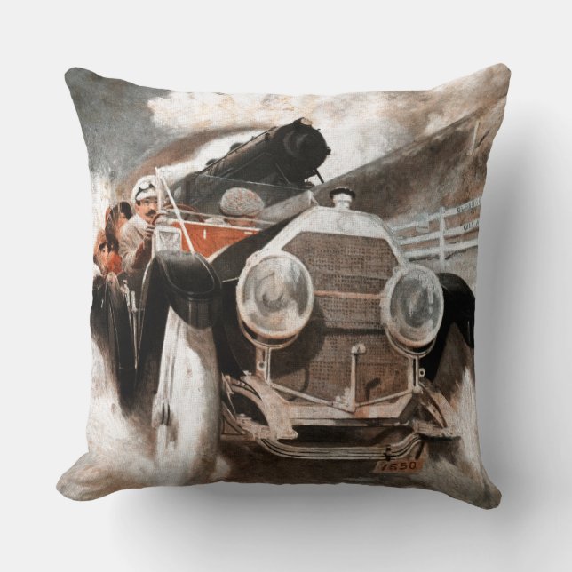 Car vs Train by William Harnden Foster Throw Pillow (Front)
