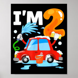 Car Wash 2 Two Year Old Kids 2nd Birthday Party Poster
