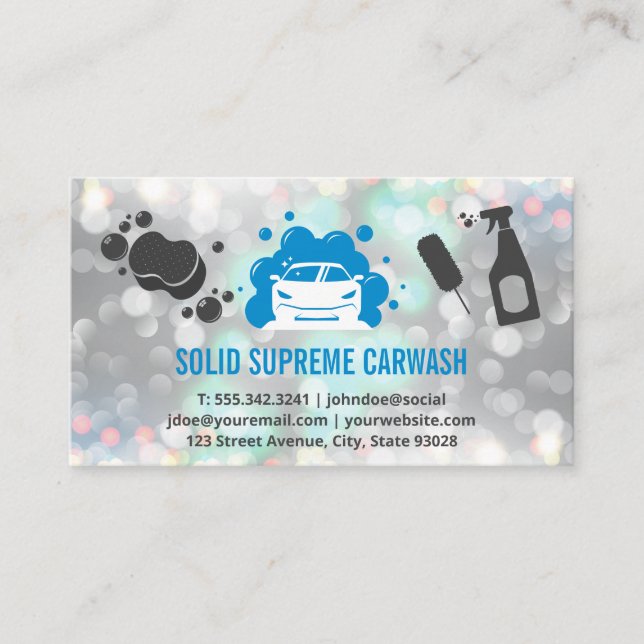 Car Wash | Auto and Bubbles | Bokeh Sparkle Business Card (Front)