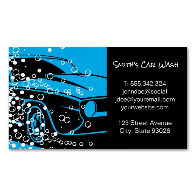 Car Wash | Auto Car Detailing | Cleaning Service Magnetic Business Card (Front)