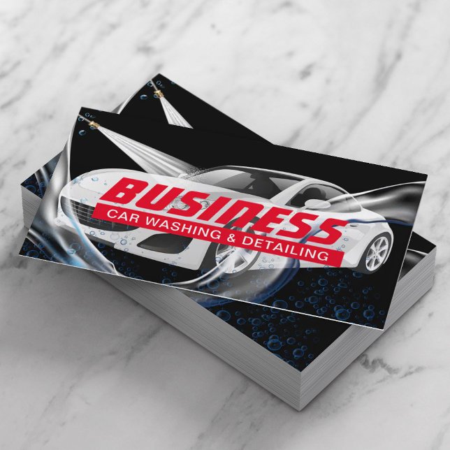 Car Wash & Auto Detailing Black Automotive Business Card (Creator Uploaded)